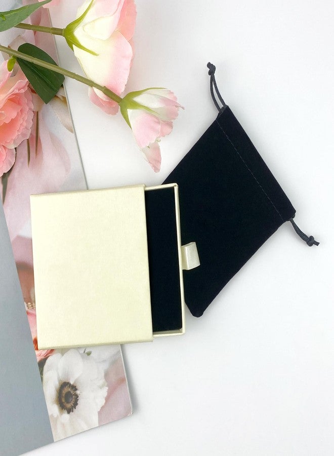 Quacc Small Jewelry Gift Box and Velvet Bag, Necklace Bracelet Earring Cardboard Organizer Square Jewellery Gift Box Pendent Storage Case for Birthday Xmas Christmas Wrapping (Beige) - Image 4